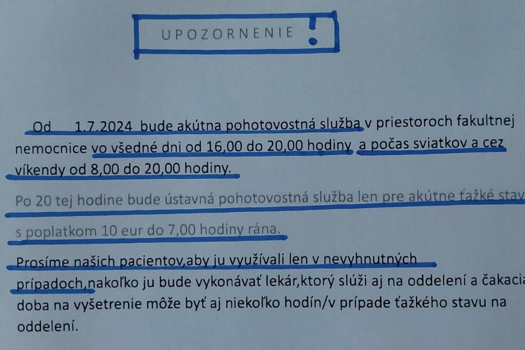 Akútna pohotovosť V Trenčíne skracuje ordinačné hodiny, po ôsmej hodine večer si priplatíte