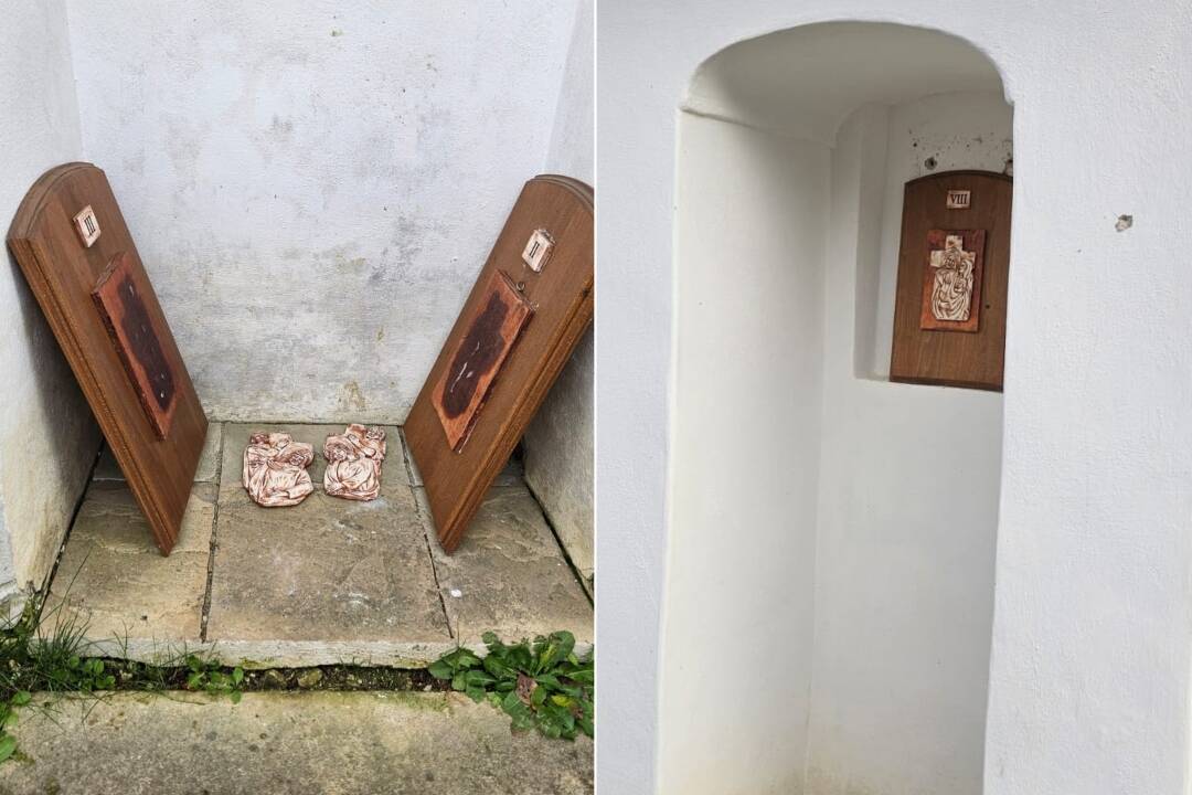 Foto: V Považskej Bystrici úradovali bezbožní vandali. Na Kalvárii poškodili jednotlivé zastavenia