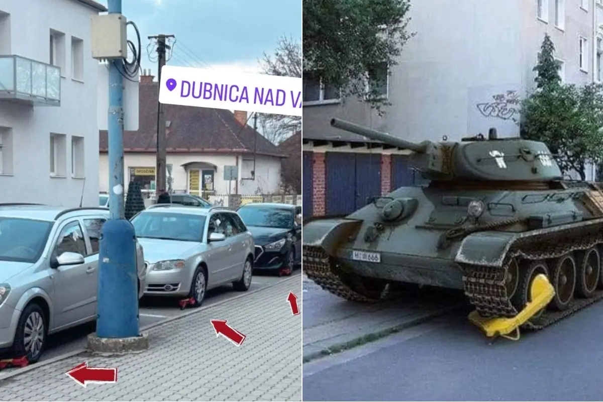 Foto: V Dubnici nad Váhom si miestni robia srandu z parkovacej politiky. Papučkovanie v priamom prenose, smejú sa