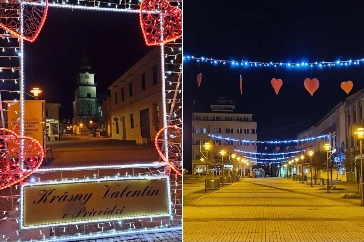 Foto: Prievidza dýcha valentínskou náladou. Námestie slobody zdobia zamilované drevené srdcia