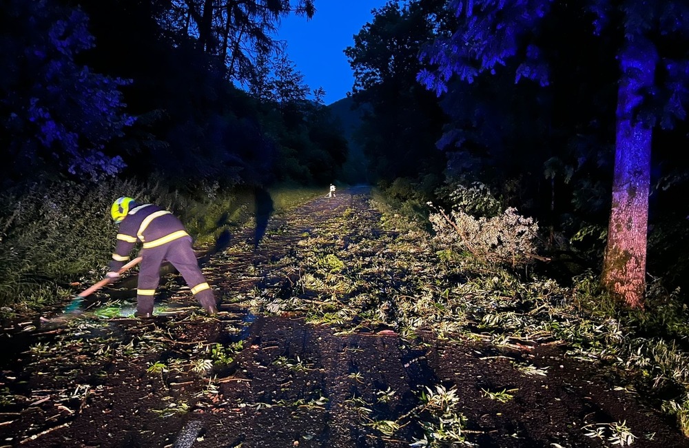 FOTO: Silná búrka lámala stromy na hornej Nitre. Hasiči museli spadnuté dreviny odpratávať z cesty, foto 4